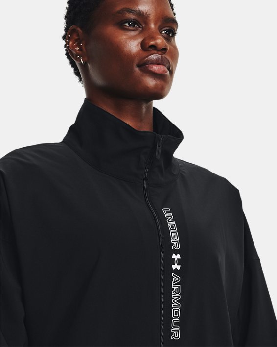Women's UA Woven Oversized Full-Zip Jacket, Black, pdpMainDesktop image number 3